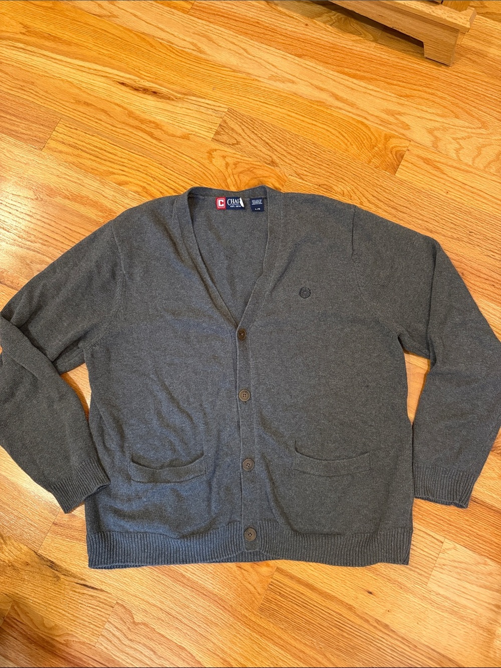 Chaps Men's Charcoal Gray V-Neck Button Cardigan Sweater